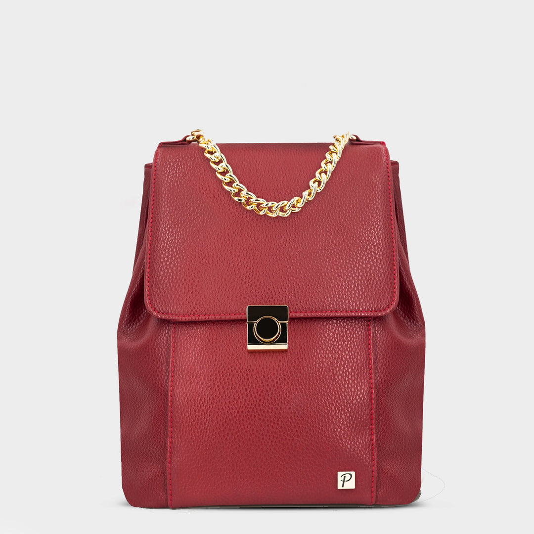 Women\'s Red Leather Mini Backpack - Gold Hardware PEBBLE MINI BACKPACK RED | Vegan Pebble Leather Backpack  main image 3